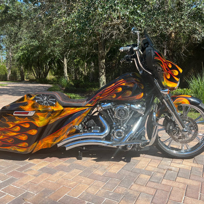 HD Bagger and fender kit Al Capone 7" down and 14" out angle, custom baggers, extended & stretched saddle bags, exclusive for Harley Davidson