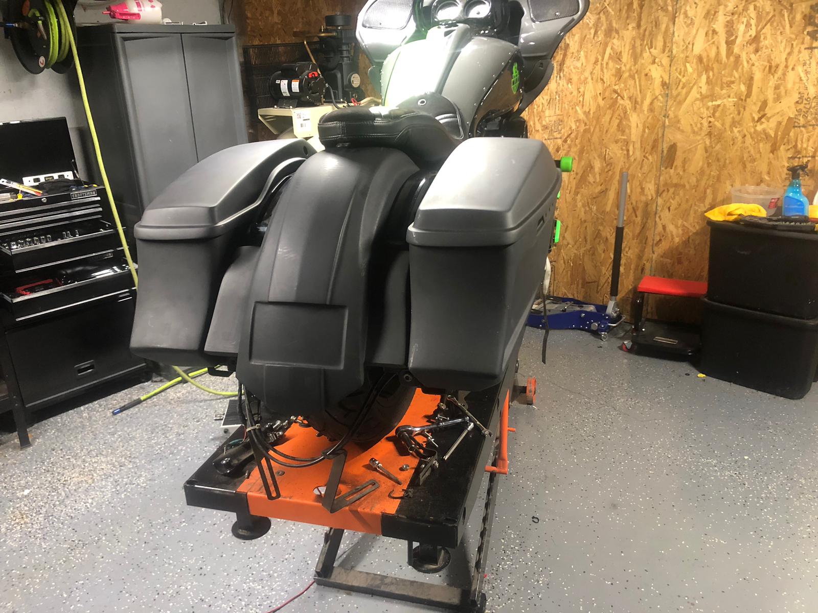 6 Inch Down And Out Bags Kit For Harley Softail & Touring Models - Unfinished Fiberglass - Made In USA