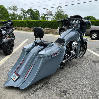HD Bagger and fender kit Al Capone 7" down and 14" out angle, custom baggers, extended & stretched saddle bags, exclusive for Harley Davidson
