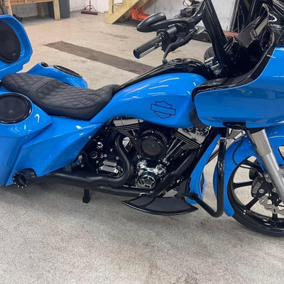 HD Bagger and fender kit Al Capone 7" down and 14" out angle, custom baggers, extended & stretched saddle bags, exclusive for Harley Davidson