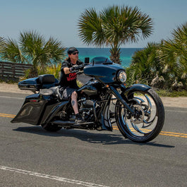HD Bagger and fender kit Al Capone 7" down and 14" out angle, custom baggers, extended & stretched saddle bags, exclusive for Harley Davidson