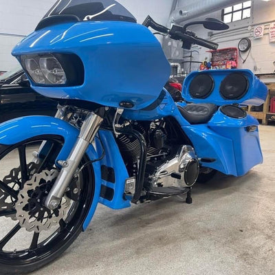 HD Bagger and fender kit Al Capone 7" down and 14" out angle, custom baggers, extended & stretched saddle bags, exclusive for Harley Davidson