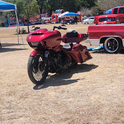 HD Bagger and fender kit 6" down and 9" out, custom baggers, extended & stretched saddle bags, exclusive for Harley Davidson Touring