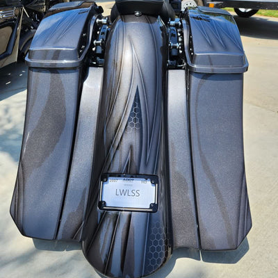 HD Bagger and fender kit 6" down and 9" out, custom baggers, extended & stretched saddle bags, exclusive for Harley Davidson Touring