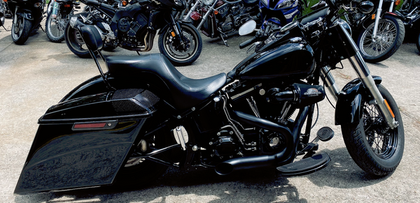 5 inch stretched bags for harley on sale
